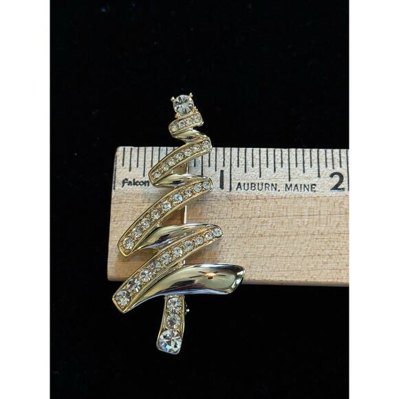 Christmas tree brooch Monet sparkling zigzag rhinestone gold tone - Picture 3 of 4